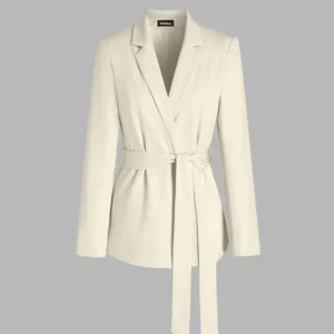 Tailored Belted Long Sleeve Blazer In Off-White