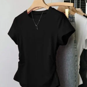 Minimalist Solid Color Short Sleeve Black Top