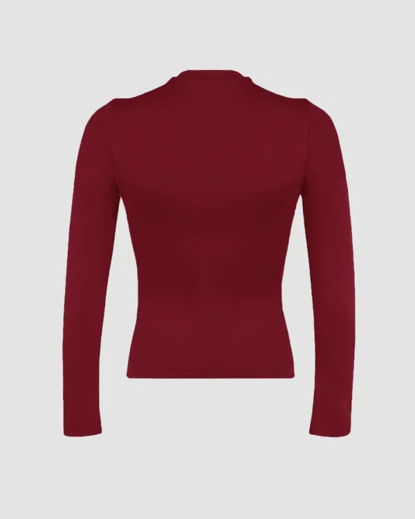 Stretch Fit Long Sleeve Crop Tee In Burgundy - Image 2