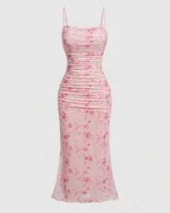 Ruched Bodycon Dress With Floral Print