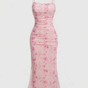 Ruched Bodycon Dress With Floral Print