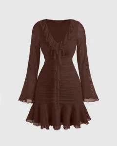 Brown Ruffle Midi Dress