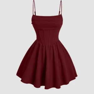 Pleated Waist Cami Short Dress